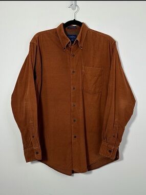 Club Room Charter Club Men’s Small Brown Corduroy Button Down Shirt 100% Cotton
